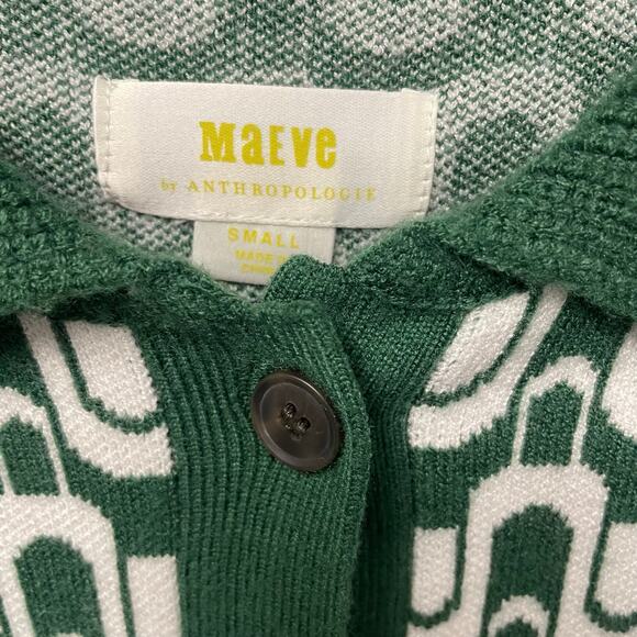 NWT Anthropologie Maeve Kinsley Collared Crop Cardigan Sweater Green Motif Small - Picture 5 of 7